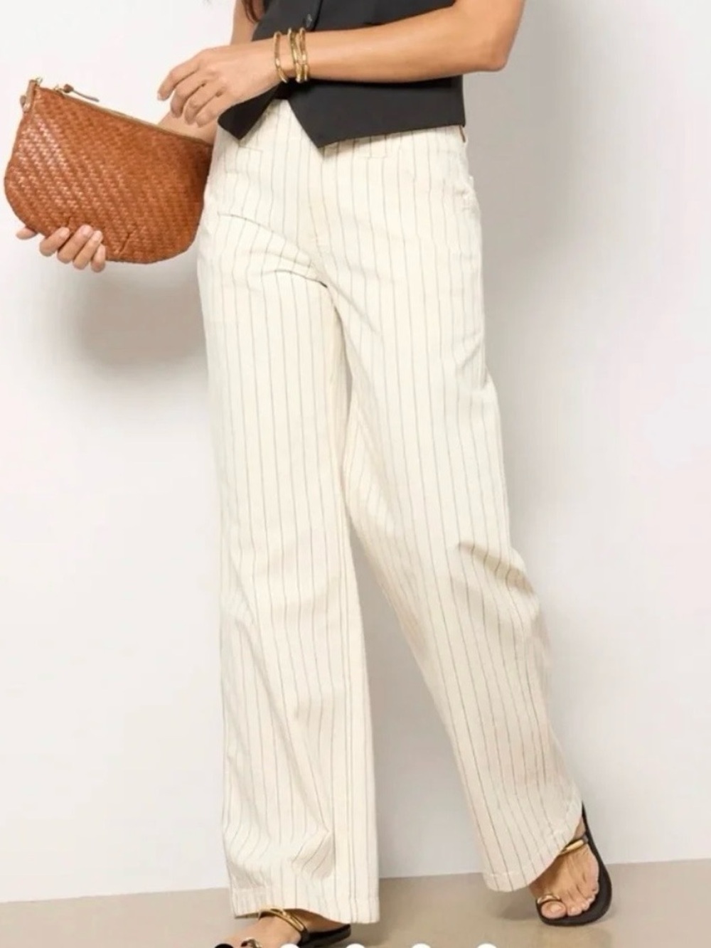 Sanctuary Cream Pinstripe Wide-Leg Pants